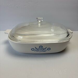 Corningware White Casserole Dish Blue Floral Pattern Cornflower P-16-B 10 inch